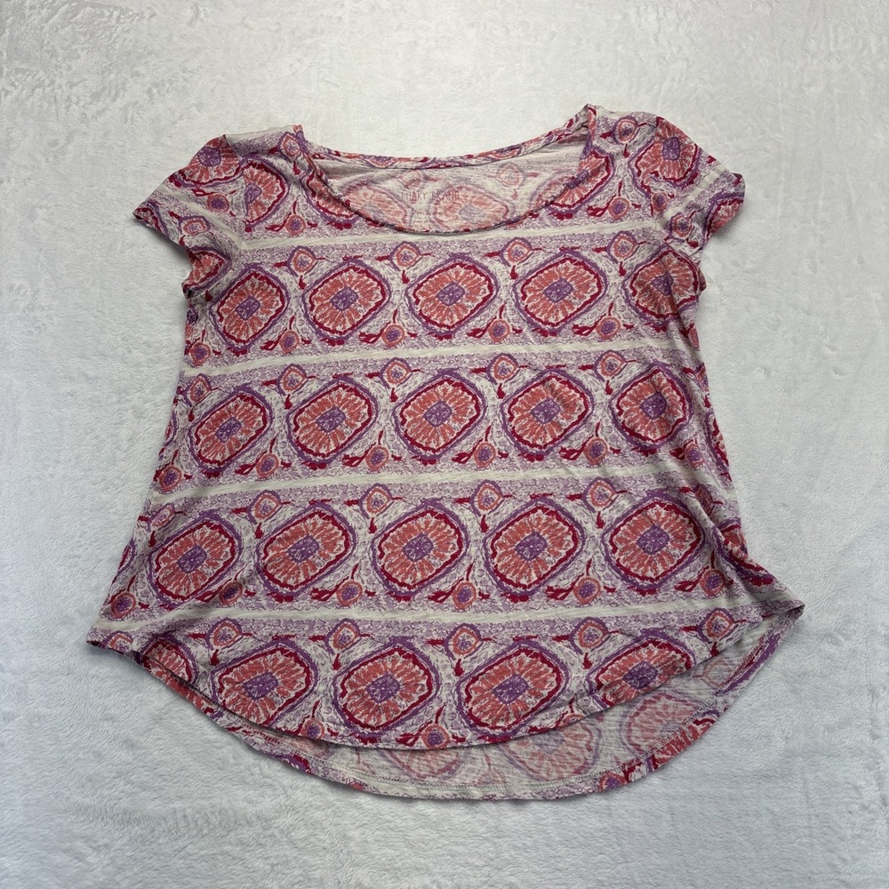 Lucky Brand T-Shirt Women's Large Multicolored Floral Cap Sleeve